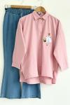 Nakış işlemeli Poplin Kumaş Tunik  pembe  SLT 30245