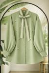 Nakış ve dantel işlemeli Gömlek Yeşil TB8095