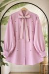 Nakış ve dantel işlemeli Gömlek Pembe TB8095