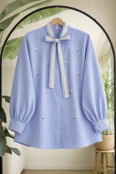 Nakış ve dantel işlemeli Gömlek Bebemavi TB8095