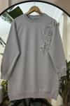Nakış Ve Taş Detaylı Oysho Kumaş Tunik Gri DST2011
