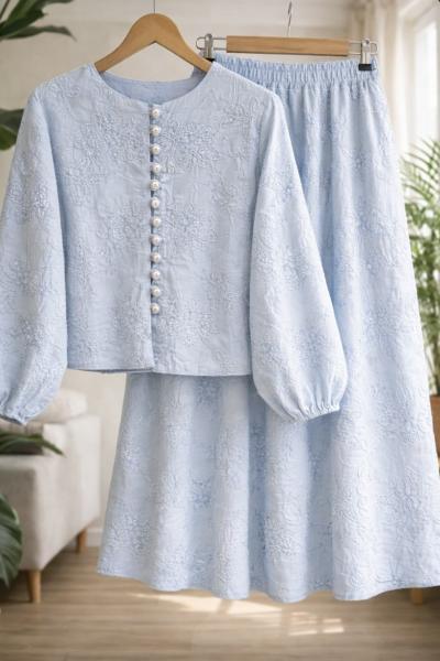 Nakışlı kumaş işleme Etek blüz takım  Bebemavi UMS60349