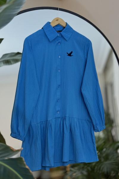 Nakışlı Kuş işleme tunik Mavi NEW30276