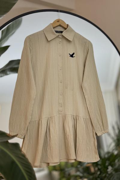 Nakışlı Kuş işleme tunik Bej  NEW30276
