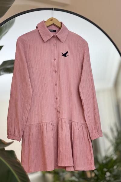 Nakışlı Kuş işleme tunik Gül NEW30276