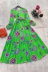 Nazarboncuklu dokuma Viskon elbise yeşil UMS1638