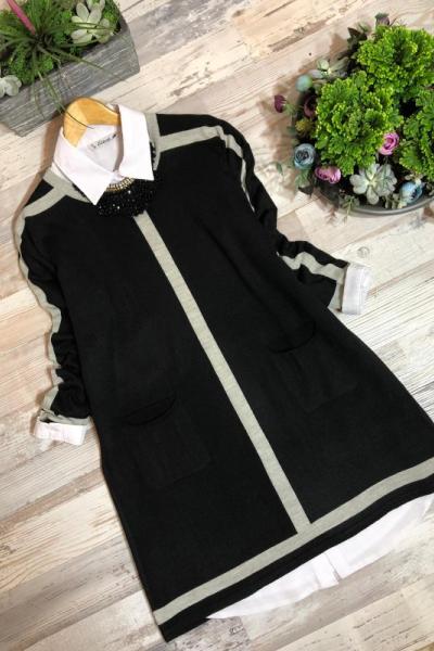nfs 357 dikey cizgili cepli triko tunik siyah
