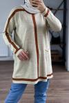 nfs 357 dikey cizgili cepli triko tunik bej