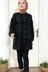 NFS 563 AHŞAP DÜĞMELİ KETEN TUNİK Siyah