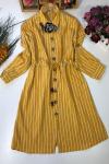 nfs 610 cizgili bel bağcıklı ayrobin kumaş tunik  sarı