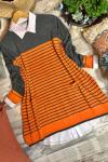 nfs371 salaş cizgili cepli triko  turuncu