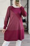 nfs507 geometrik desen simli triko tunik bordo