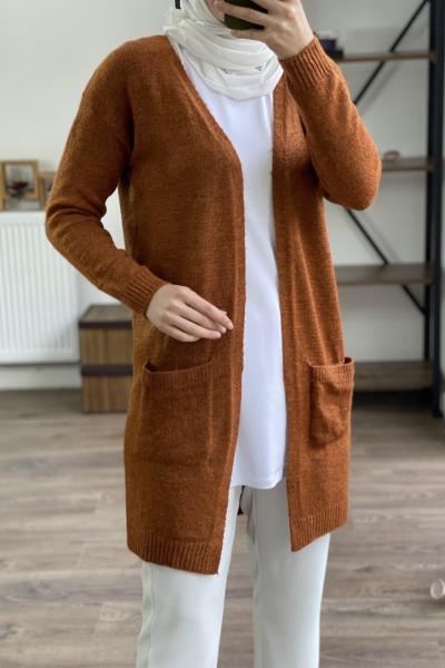 NFS7039 Cepli Yumoş Triko Hırka taba
