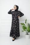 Nota desen viskon kumaş elbise siyah GLN1183