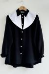 Omudan Yakalı Keten gömlek Tunik Siyah DST30234