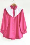 Omudan Yakalı Keten gömlek Tunik Fuşaya DST30234