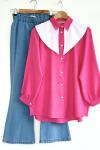 Omudan Yakalı Keten gömlek Tunik Fuşaya DST30234