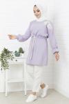 Omuz Baskılı Kemerli Triko Tunik Lila NFS14416