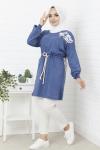Omuz Baskılı Kemerli Triko Tunik İndigo   NFS14416