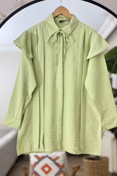 Omuz fırfırlı Pilise Detaylı Bağcıklı Tunik mint NEW6040