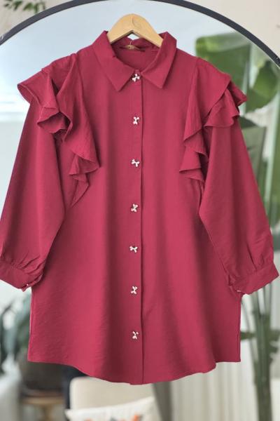 Omuz fırfırlı tunik Gömlek Bordo TCN40100