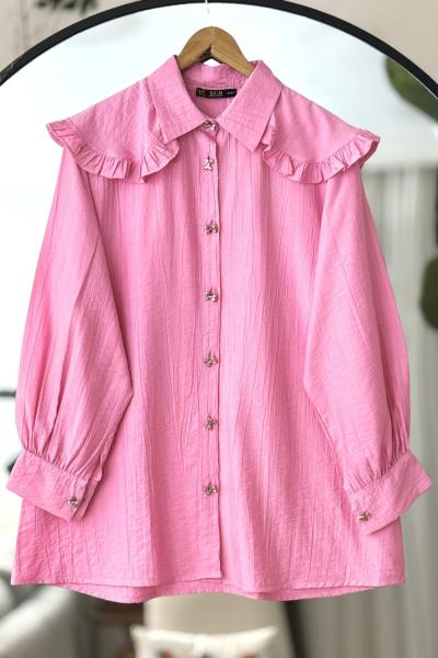 Omuz fırfırlı pelerinli Tunik Pembe TCN40106