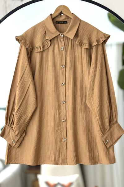 Omuz fırfırlı pelerinli Tunik Camel TCN40106