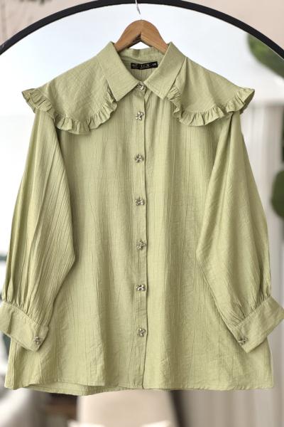 Omuz fırfırlı pelerinli Tunik  Yeşil TCN40106