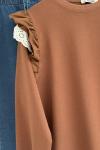 Omuz fırfır ve Dantel Detaylı Tunik  Kahve DST30242