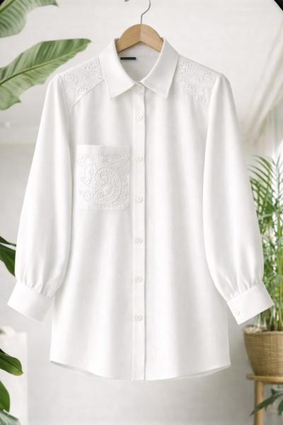 Omuz Kol Dantel İşlemeli Tunik Beyaz TCN40172