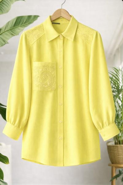 Omuz Kol Dantel İşlemeli Tunik Sarı TCN40172