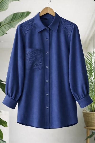 Omuz Kol Dantel İşlemeli Tunik Lacivert TCN40172
