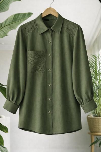 Omuz Kol Dantel İşlemeli Tunik Yeşil TCN40172