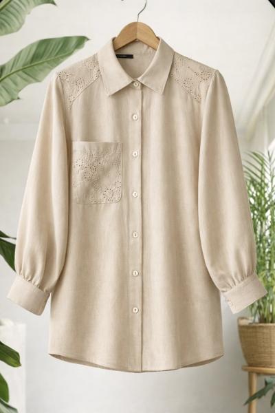 Omuz Kol Dantel İşlemeli Tunik bej TCN40172