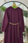 Omuz kol metal Düğmeli seyyar kuşaklı Elbise Bordo BK9522