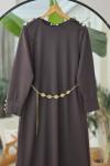 Omuz kol metal Düğmeli seyyar kuşaklı Elbise Kahve BK9522