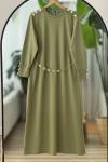 Omuz kol metal Düğmeli seyyar kuşaklı Elbise Yeşil  BK9522