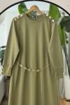 Omuz kol metal Düğmeli seyyar kuşaklı Elbise Yeşil  BK9522
