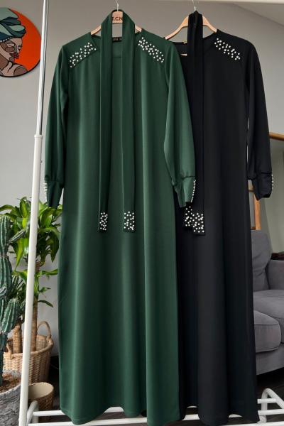 Omuz Kol Taş İşlemeli Elbise  Siyah TCN4074