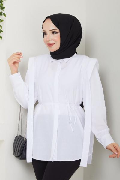 Omuz Kuşak Detaylı tunik Beyaz NEW30311
