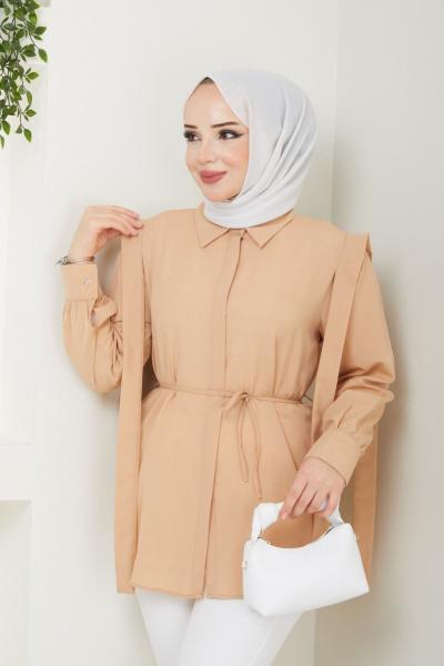 Omuz Kuşak Detaylı tunik Bej NEW30311
