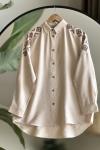 omuz nakış işlemeli gömlek  Bej DST 30246
