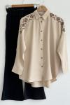 omuz nakış işlemeli gömlek  Bej DST 30246