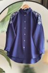 omuz nakış işlemeli gömlek  indigo  DST 30246