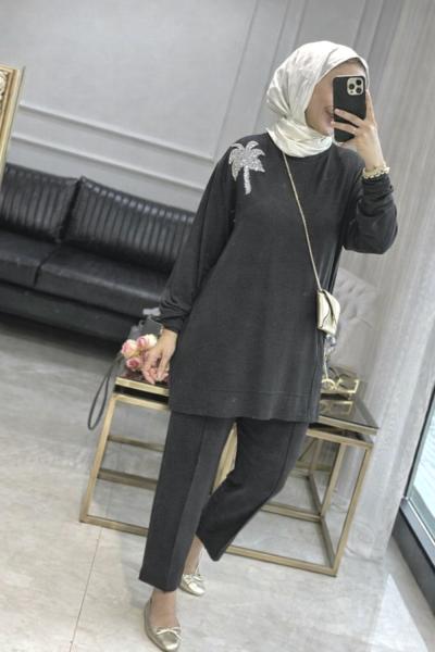 Omuz taş işlemeli Oysho Kumaş Takım Antrasit TKN7023