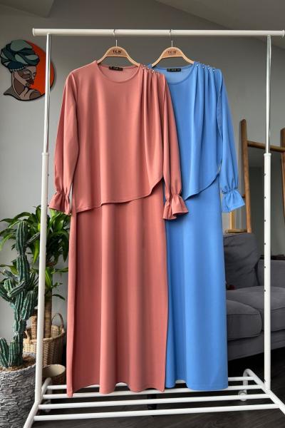 Omuz Taşlı  Elbise Gül TCN4073