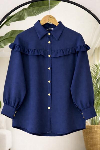 Omuz ve ön fırfırlı Tunik Lacivert BK9560