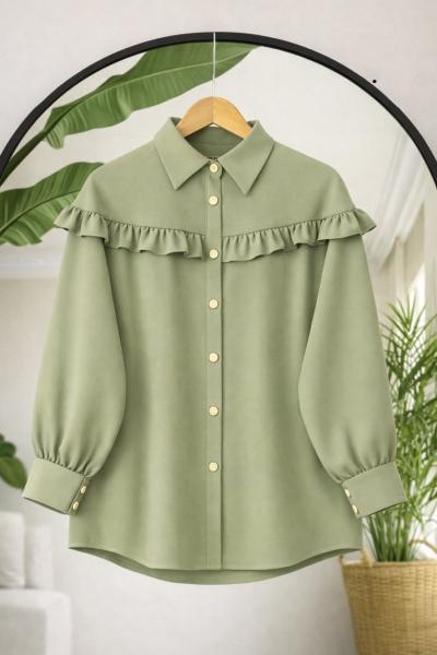 Omuz ve ön fırfırlı Tunik Yeşil BK9560