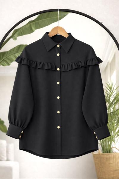 Omuz ve ön fırfırlı Tunik Siyah BK9560