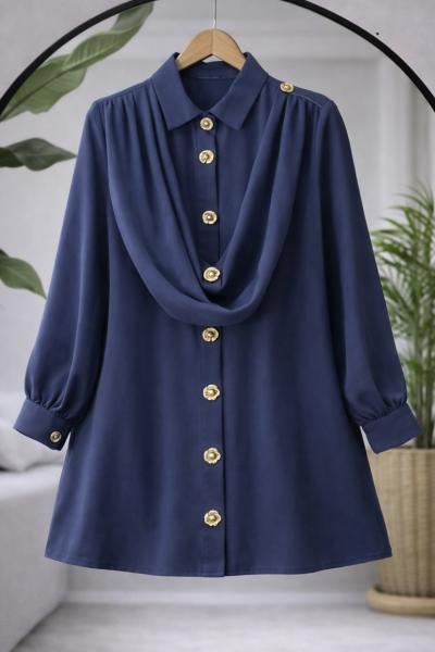 Omuzdan şal detaylı  Tunik Lacivert TCN40168
